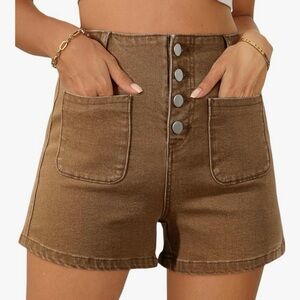 Sidefeel Ultra High Rise Button Front Patch Pocket Stretch Denim Jeans Shorts 6